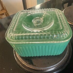 Green Glass Baking Dish with Lid